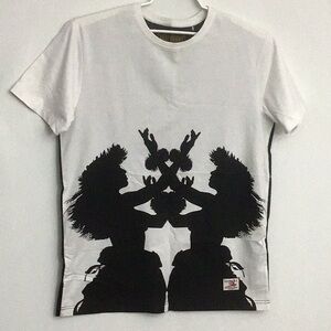 NWT Akoo Brand Dance Tee Shirt Faux Leather Back Size XL White and Black